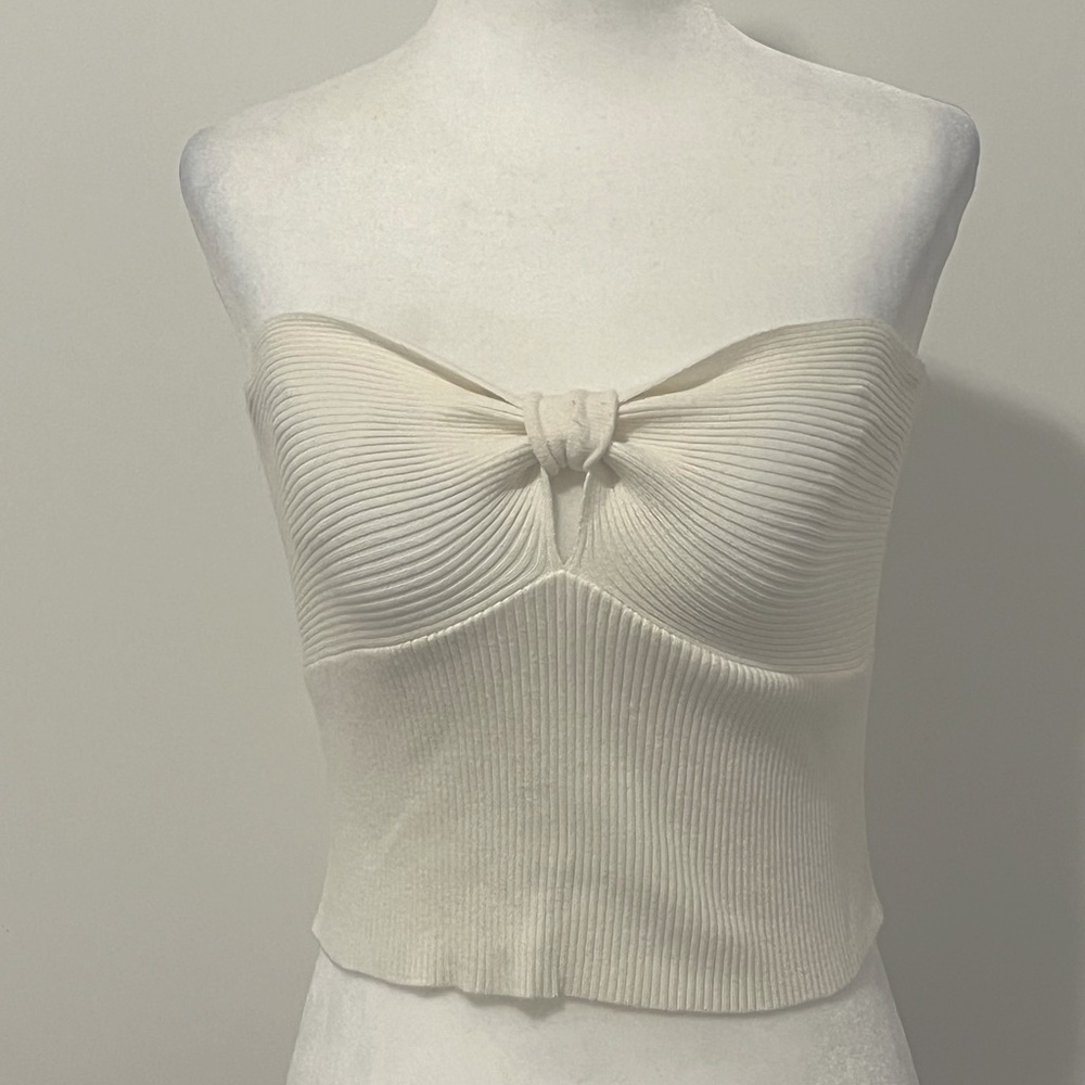 WHITE RIBBED TUBE TOP - STRAPLESS - CROP TOP